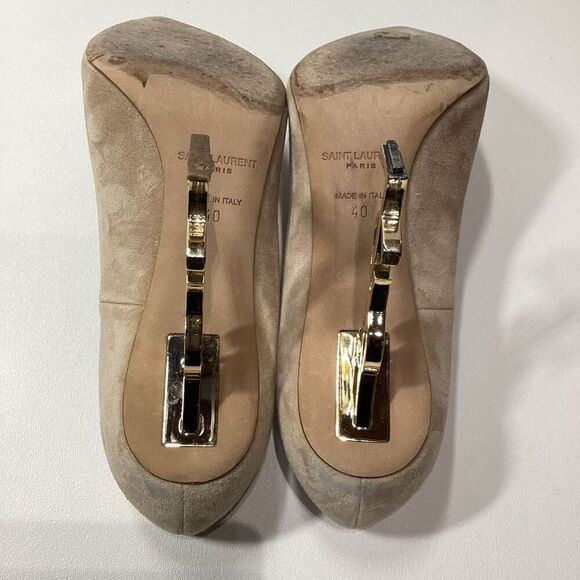 Saint Laurent Opyum Suede Beige Pump Size EU 40 Light Gold YSL Heel - Picture 11 of 16
